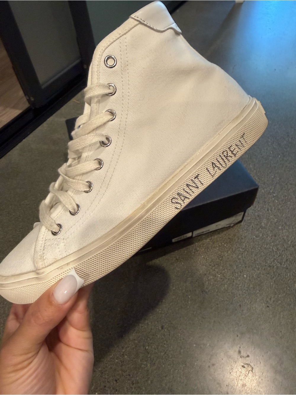 Saint Laurent Cream High-Top Canvas Sneaker with Side Logo